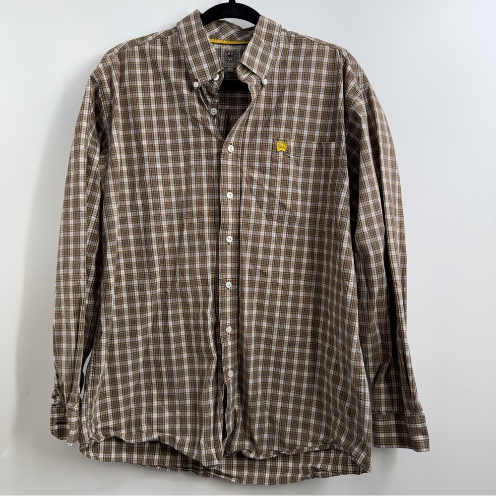 Cinch Western Plaid Shirt Mens Large Brown Yellow Button Down Cowboy Ranch